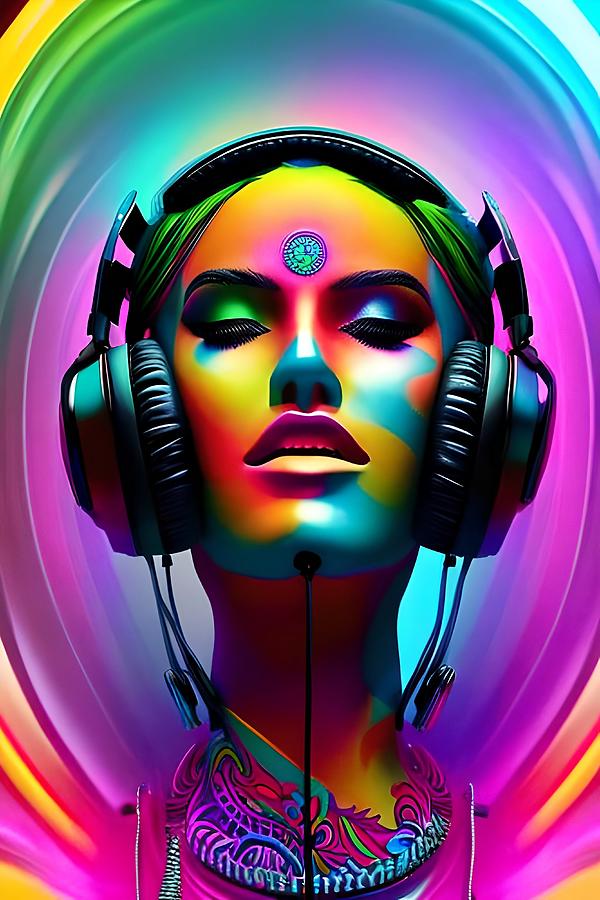 Girl Headphones Digital Art by Jan Bechtum - Fine Art America