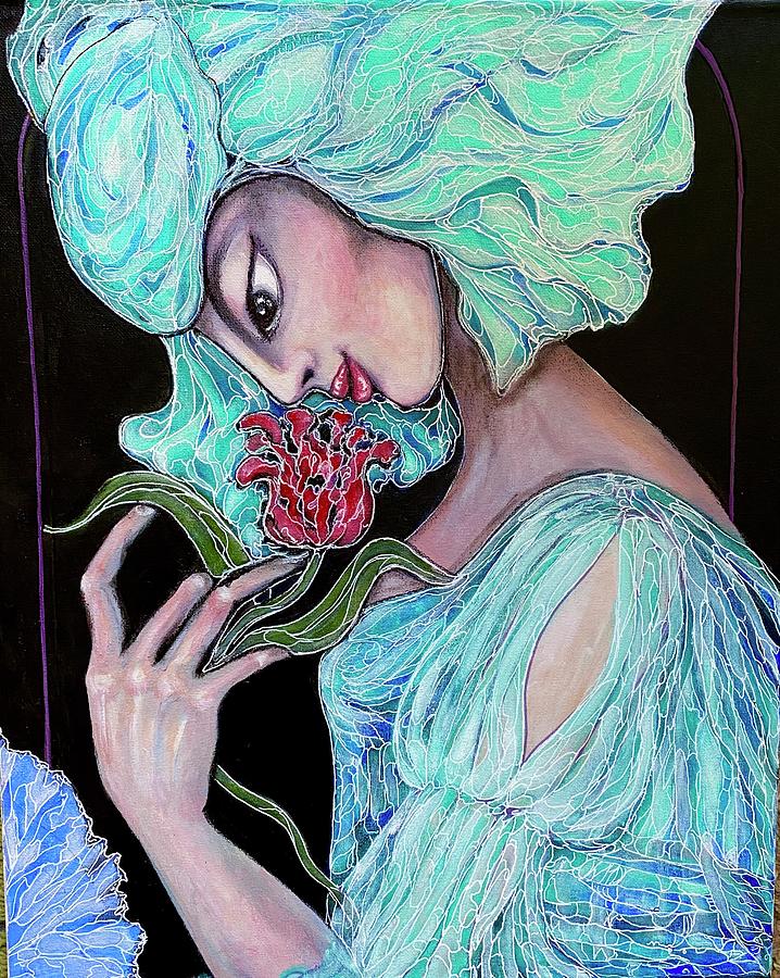 Girl Holding Flower 3 Painting by Rae Chichilnitsky