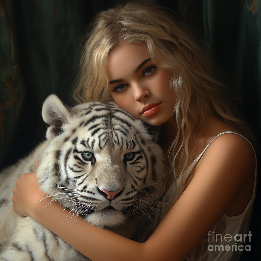 Girl hugging tiger Digital Art by Lori Stewart - Fine Art America