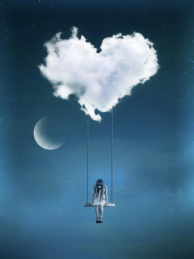 Girl In A Swing Heart Cloud Digital Art By Mihaela Pater