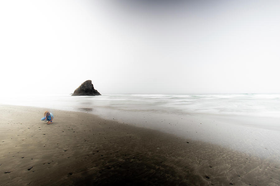 Beach Photograph - Girl In Blue Collecting Shells by Brian Braden Beach Photograph - Girl In Blue Collecting Shells by Brian Braden