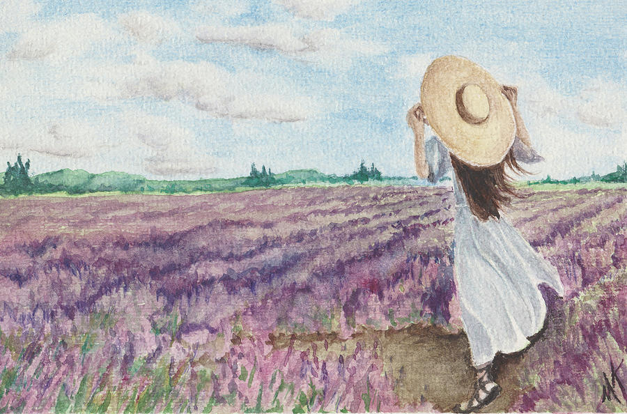 Girl In Lavender Field Painting by Melodie Kantner