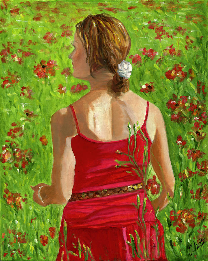 Girl in Poppy Field Painting by Juliette Becker