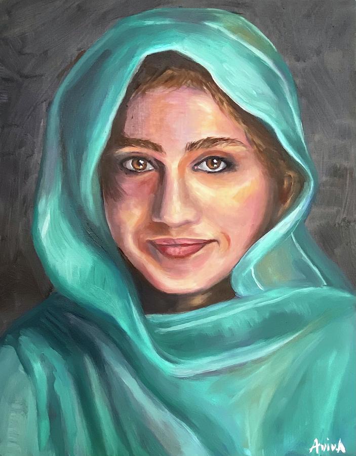 Portrait Painting - Girl in Scarf by Aviva Weinberg