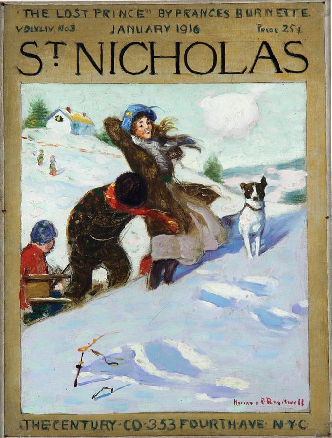 Norman Rockwell Painting - Girl In Snow With Dog by Norman Rockwell