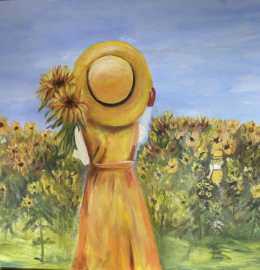 Girl in Sunflower Painting by Priscilla Heer - Fine Art America