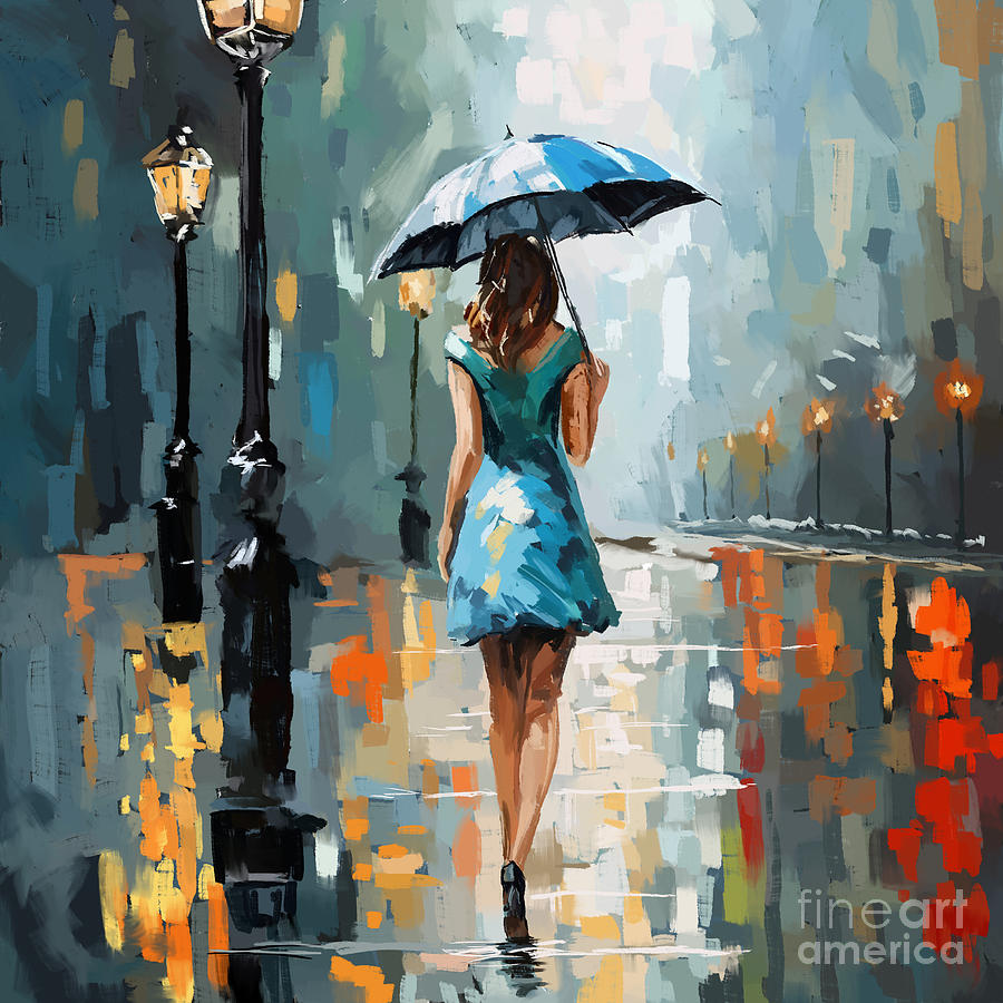 girl in the city in the rain Q Painting by Tim Gilliland