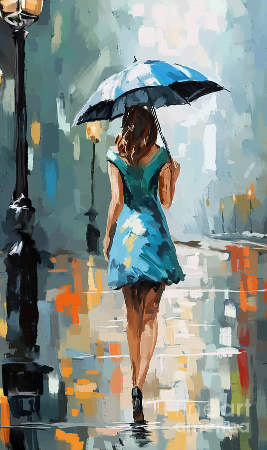 girl in the city in the rain V Painting by Tim Gilliland - Fine Art America