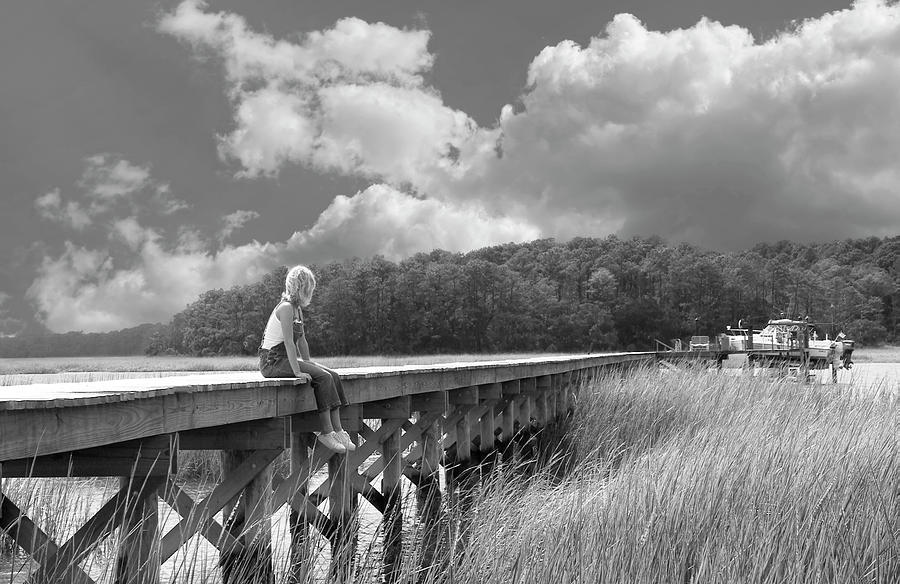 Girl in the Marsh BW Photograph by Bob Pardue