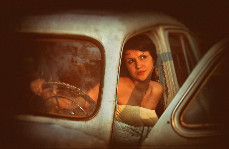 Girl in the old car Digital Art by Edward Galagan