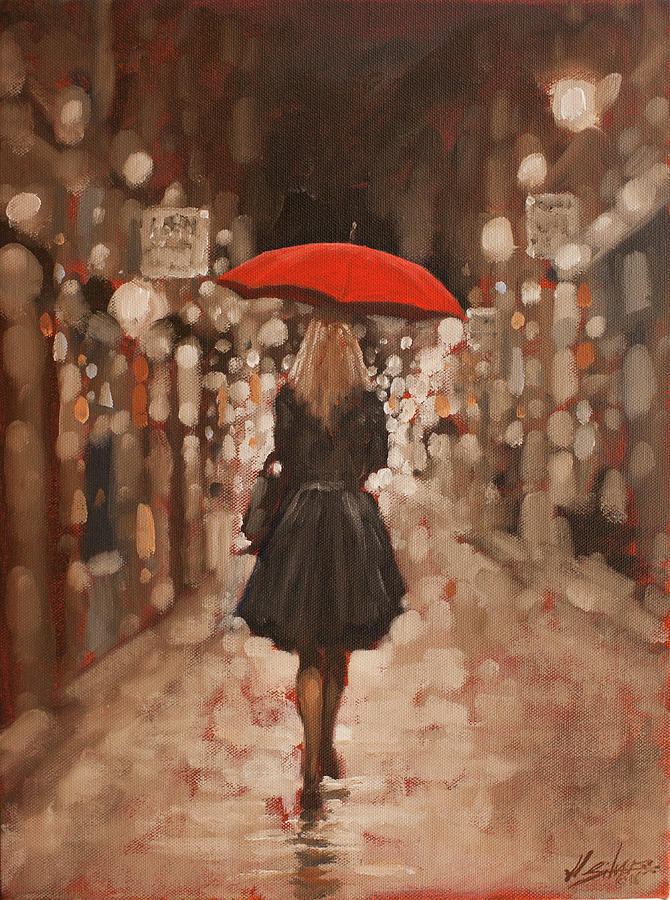 Girl in the rain II Painting by John Silver