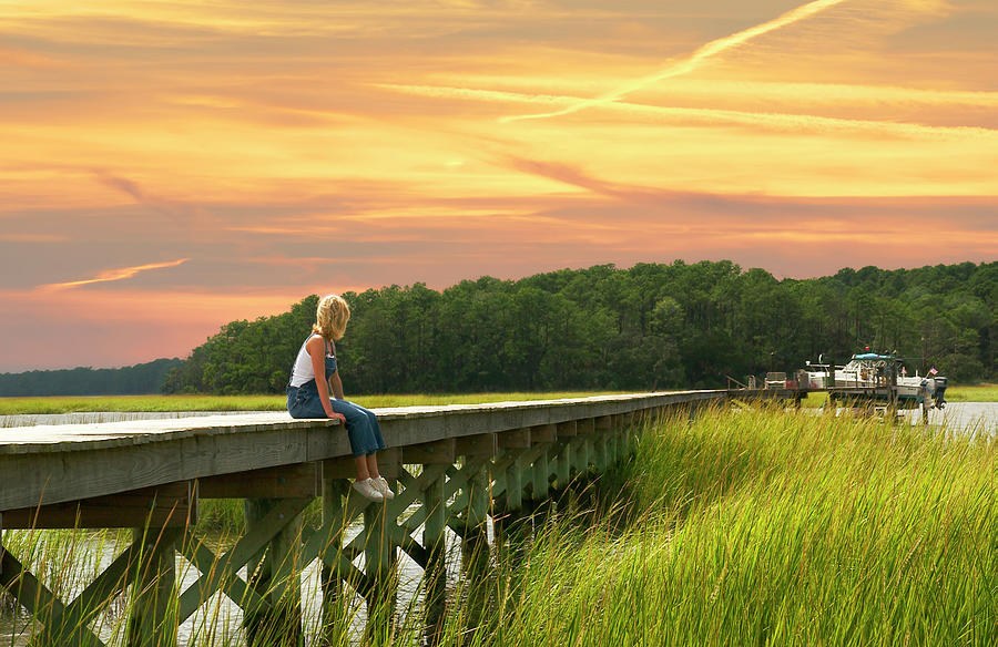 Girl in the SC Marsh at Sunset Photograph by Bob Pardue