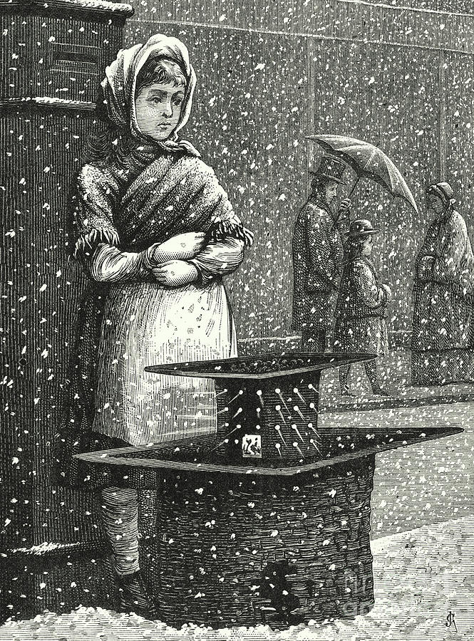 Girl in the snow Drawing by John Gilbert