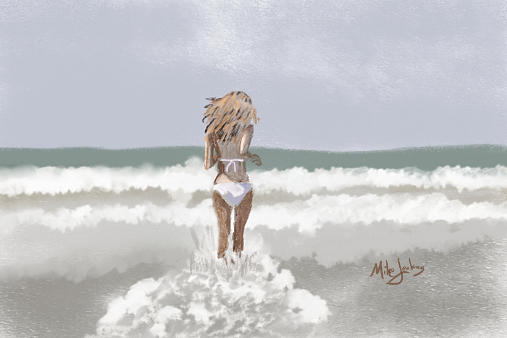 Girl in the surf Digital Art by Mike Jenkins