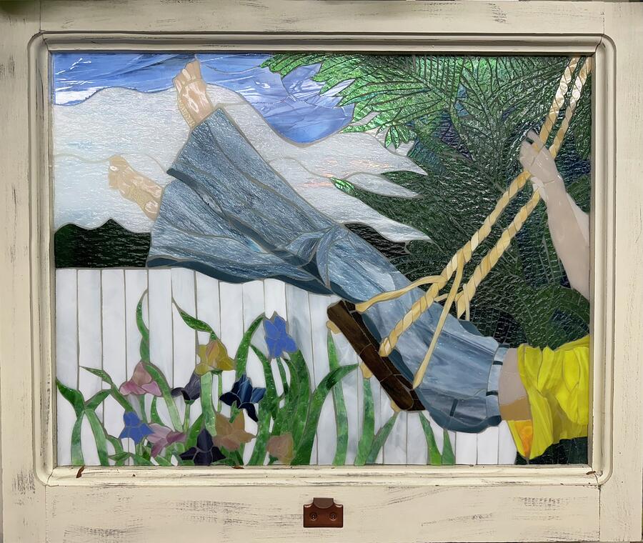 Sky Glass Art - Girl in the Window by Lisa Hallmark Sky Glass Art - Girl in the Window by Lisa Hallmark