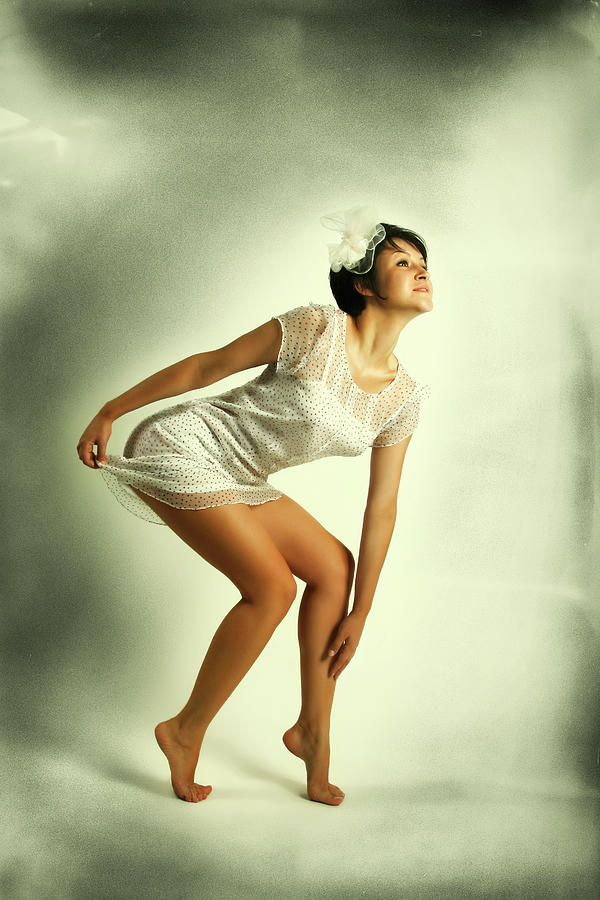 Girl in White. Studio Portrait Digital Art by Edward Galagan