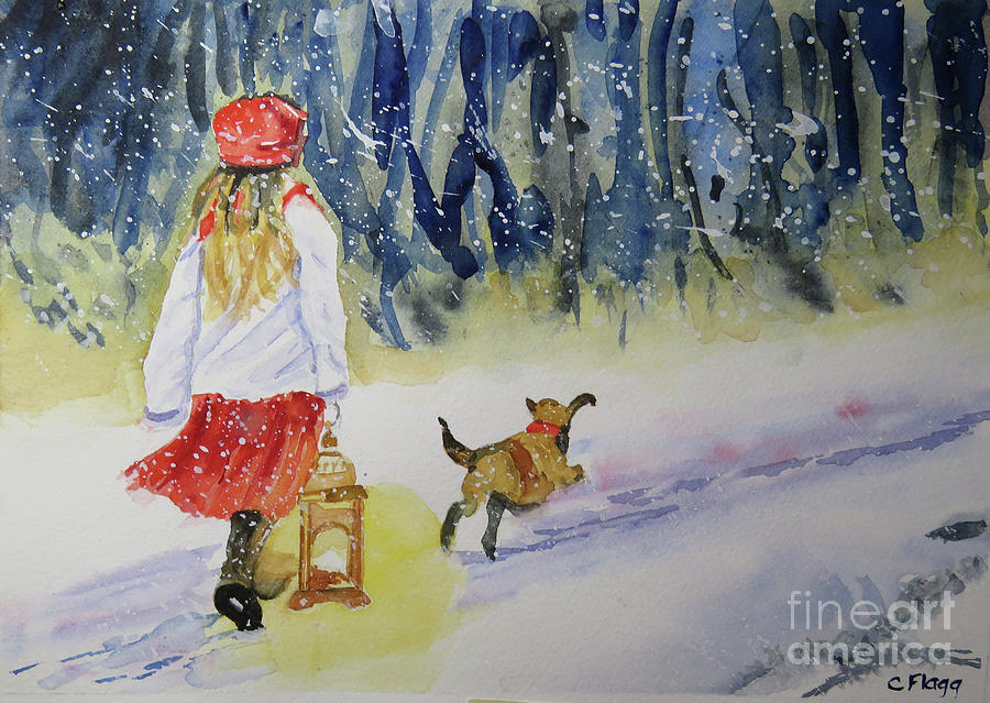Girl in Winter Painting by Carol Flagg