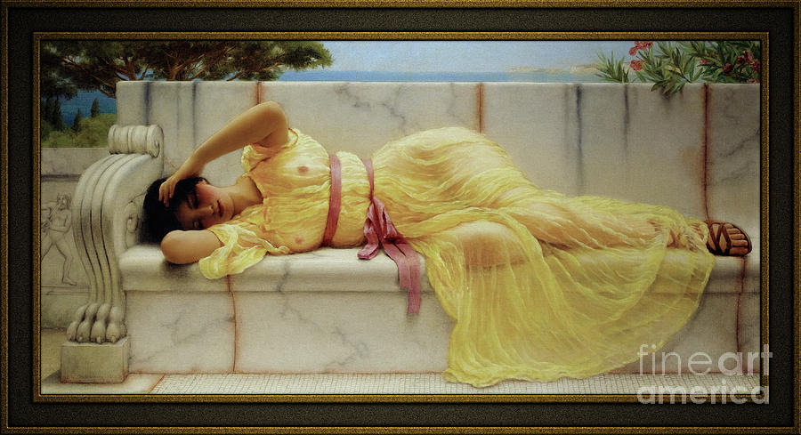 Girl in Yellow Drapery by John William Godward Remastered Xzendor7 Classical Fine Art Reproductions Painting by Rolando Burbon