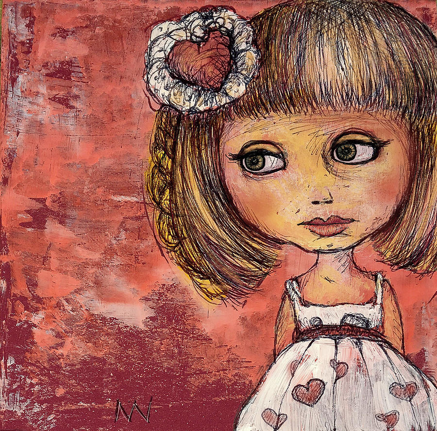 Girl of Hearts Mixed Media by AnneMarie Welsh