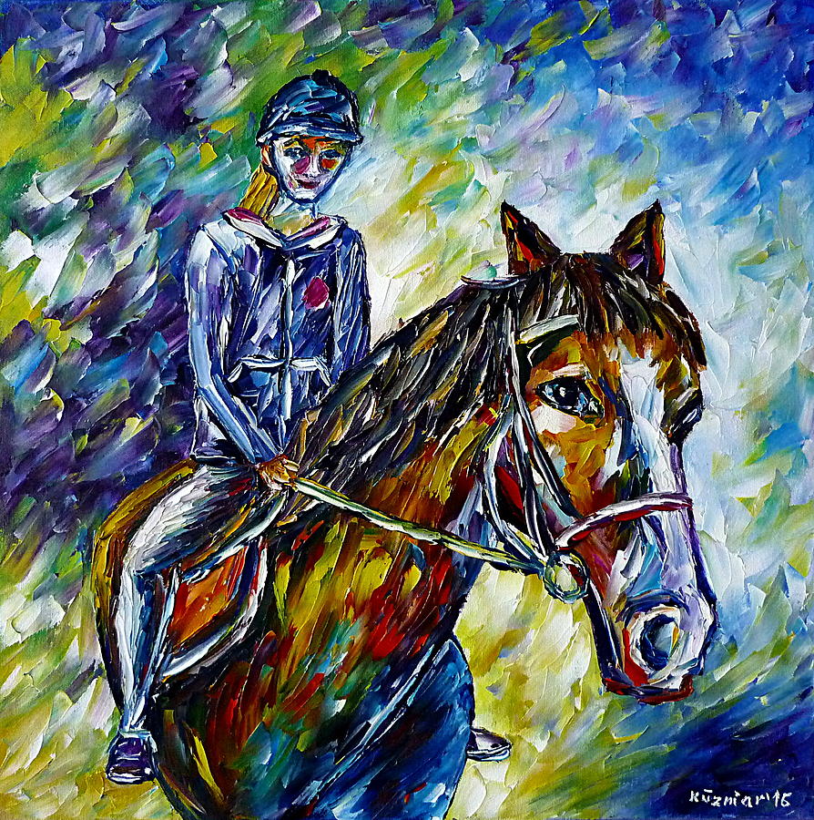 Girl On A Horse Painting by Mirek Kuzniar