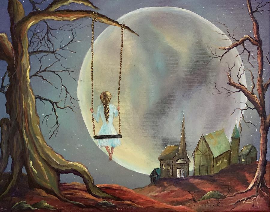 Girl On A Swing In The Moonlight Painting By Inspirations By Raine