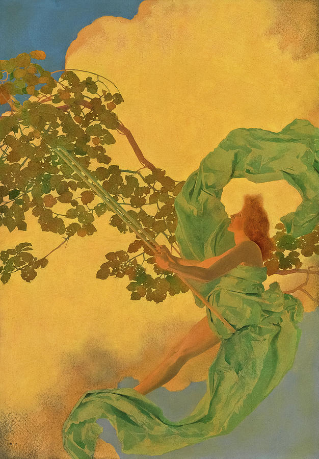 Summer Painting - Girl on a Swing by Maxfield Parrish