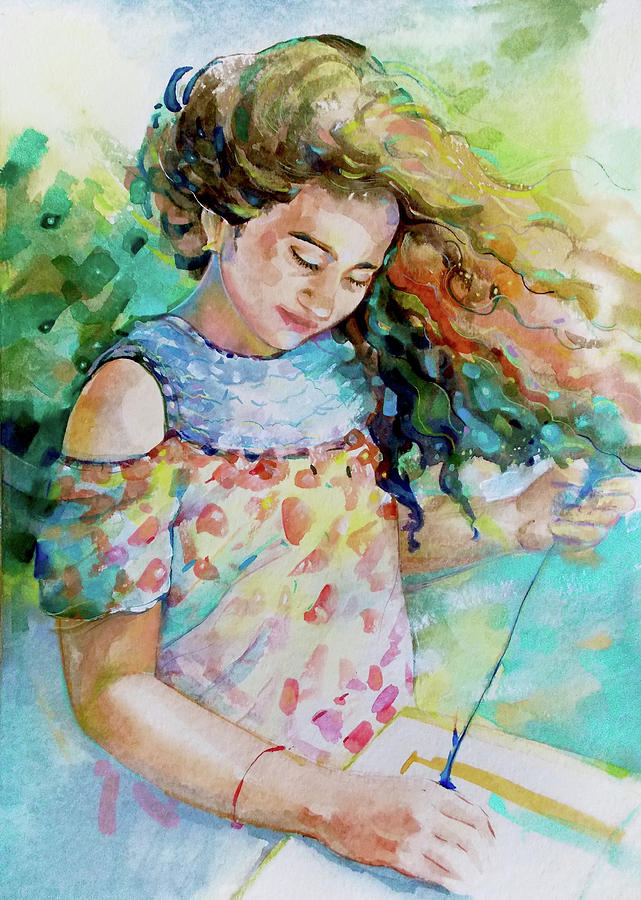 Girl on a weaving workshop Painting by Katya Atanasova