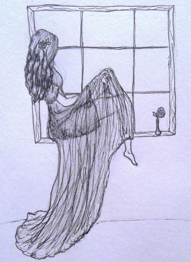 Girl on a windowsill Drawing by Karleigh Provost Pixels