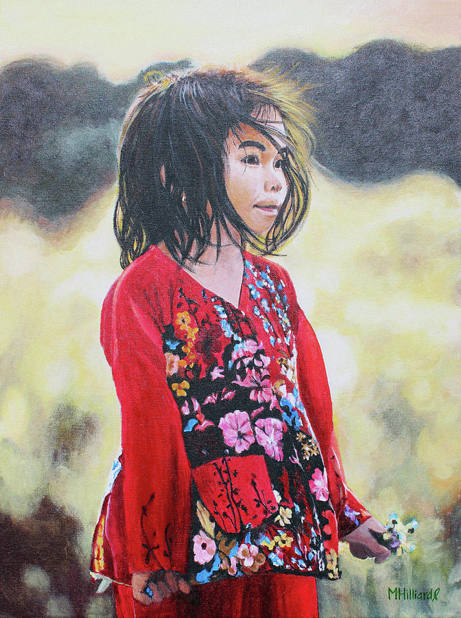 Girl on A Windy Day Painting by Marilyn Hilliard