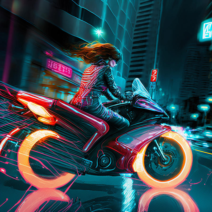 Girl On Speed Bile City Street At Night Digital Art by John Neff - Pixels