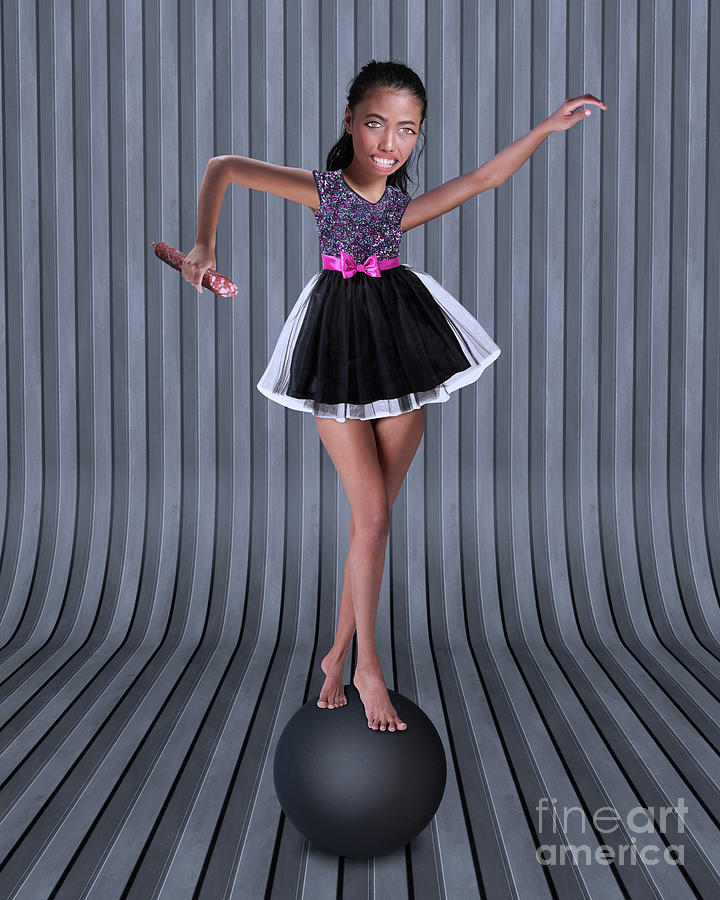 Girl On The Ball. Collage Surreal Art. Digital Art