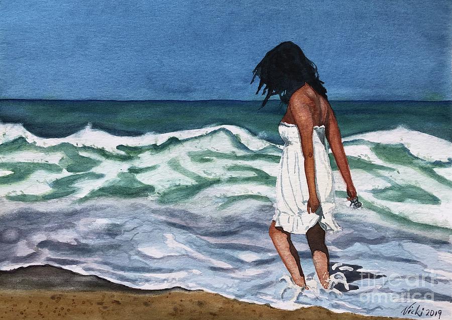 Girl on the Beach Painting by Vicki B Littell