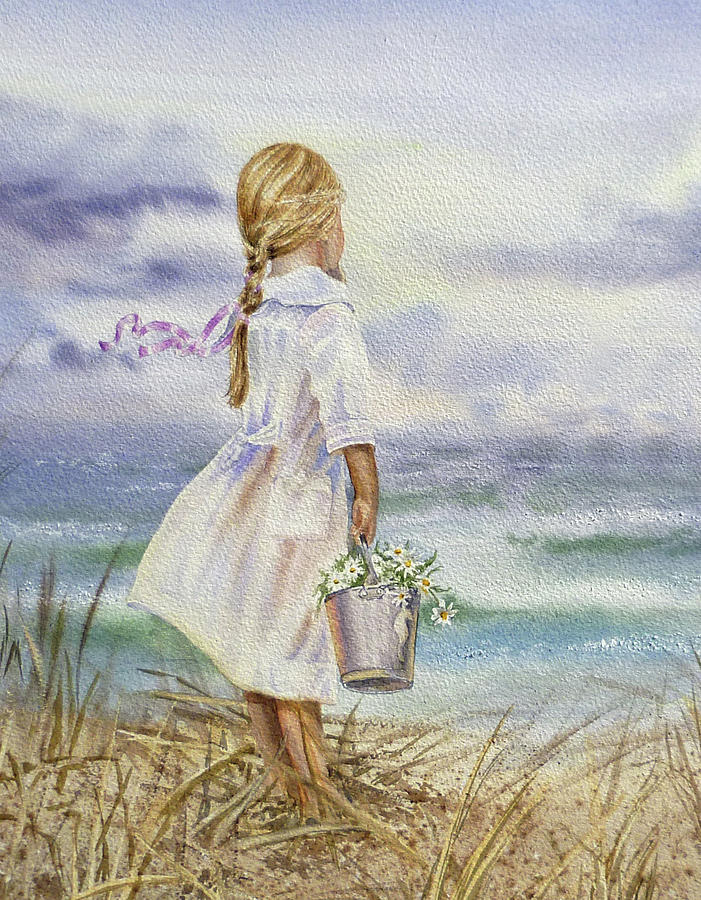 Girl On The Beach Watercolor Painting by Irina Sztukowski