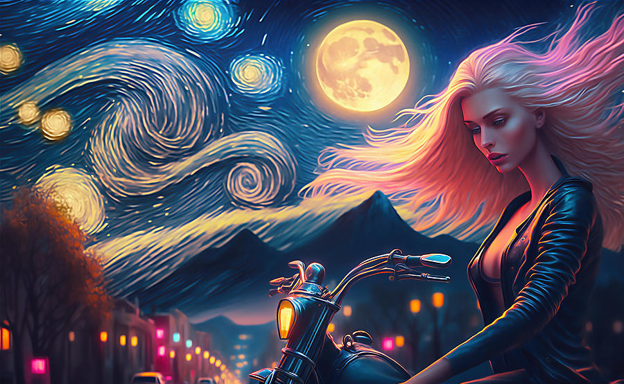 Girl Out Riding In Starry Night With Regret In Her Eyes Digital Art By