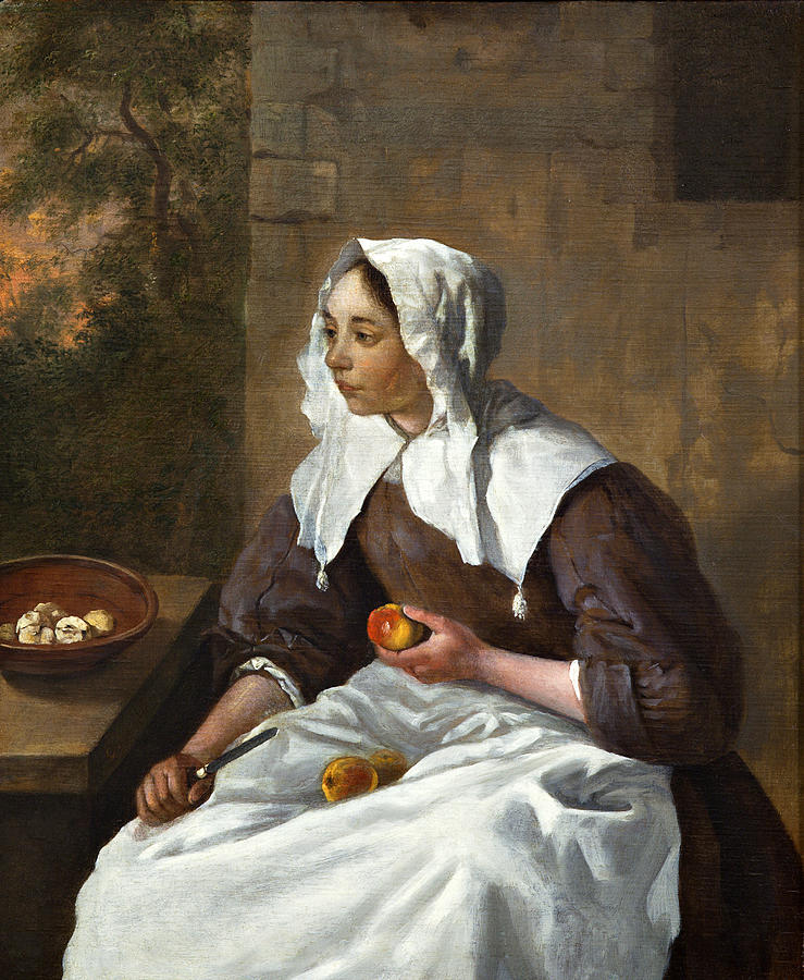Girl Peeling Apples Painting by Gabriel Metsu