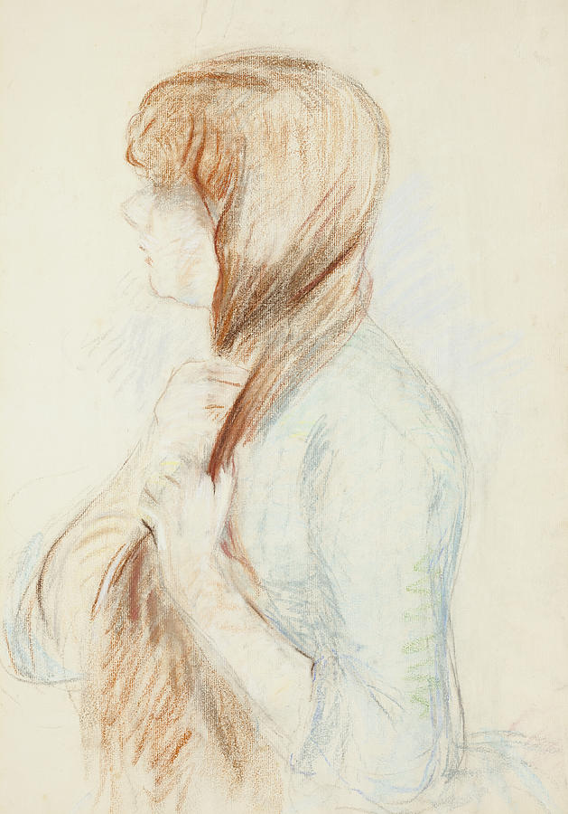 Girl Plaiting Her Hair Pastel by Berthe Morisot