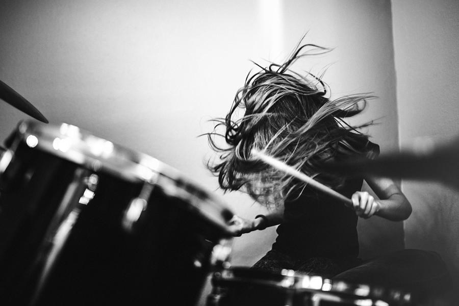 Girl Playing Rock and Roll Drums Photograph by RyanJLane