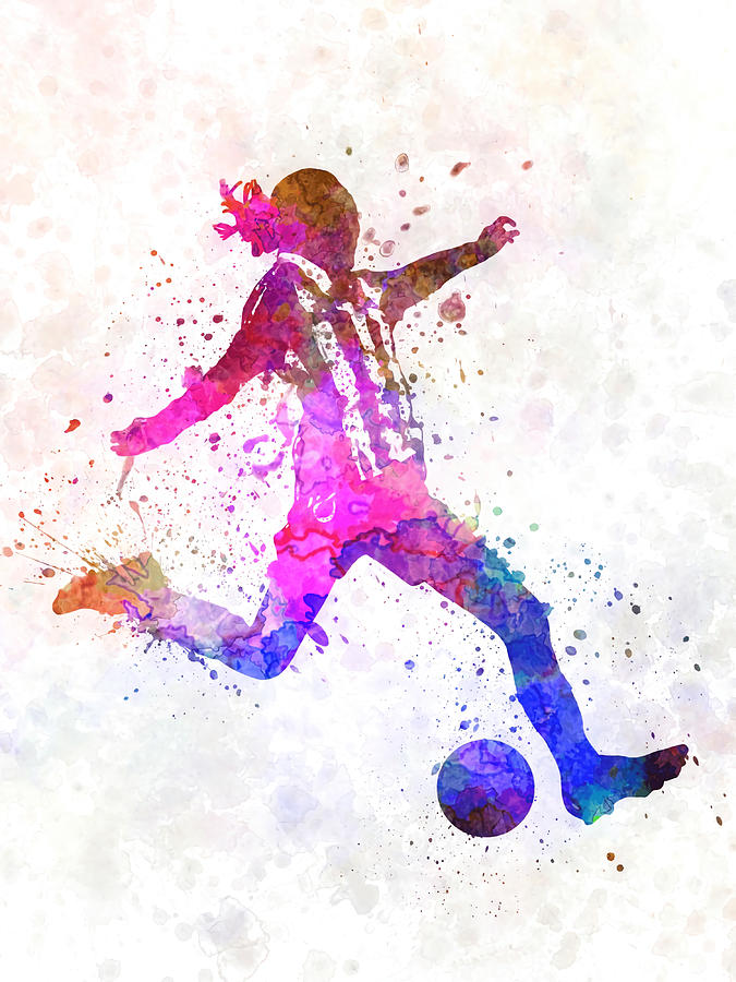 Girl playing soccer football player silhouette Painting by Laura ...
