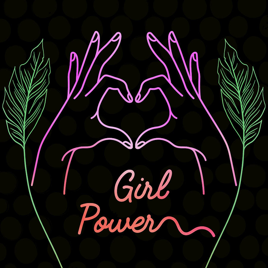 Strong Woman Digital Art - Girl power illustration feminism concept womans hands girls support woman hands geometric heart love by Mounir Khalfouf