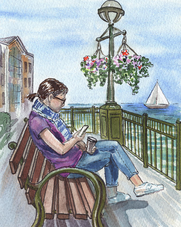 San Francisco Painting - Girl Resting On The Bench San Francisco Pier  by Irina Sztukowski