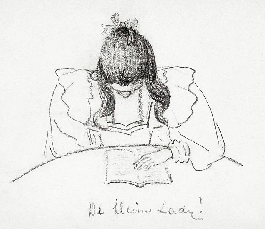 Girl sitting at a table reading a book 1894 by JJulie de Graag 1877-1924 Digital Art by Steve Hayhurst