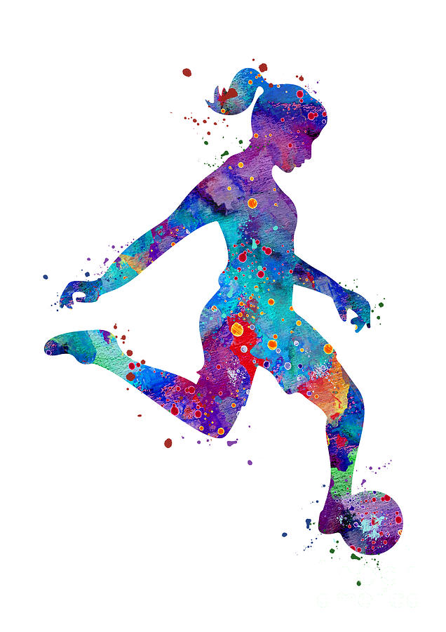 Girl Soccer Player Colorful Blue Purple Watercolor Artwork Digital Art ...