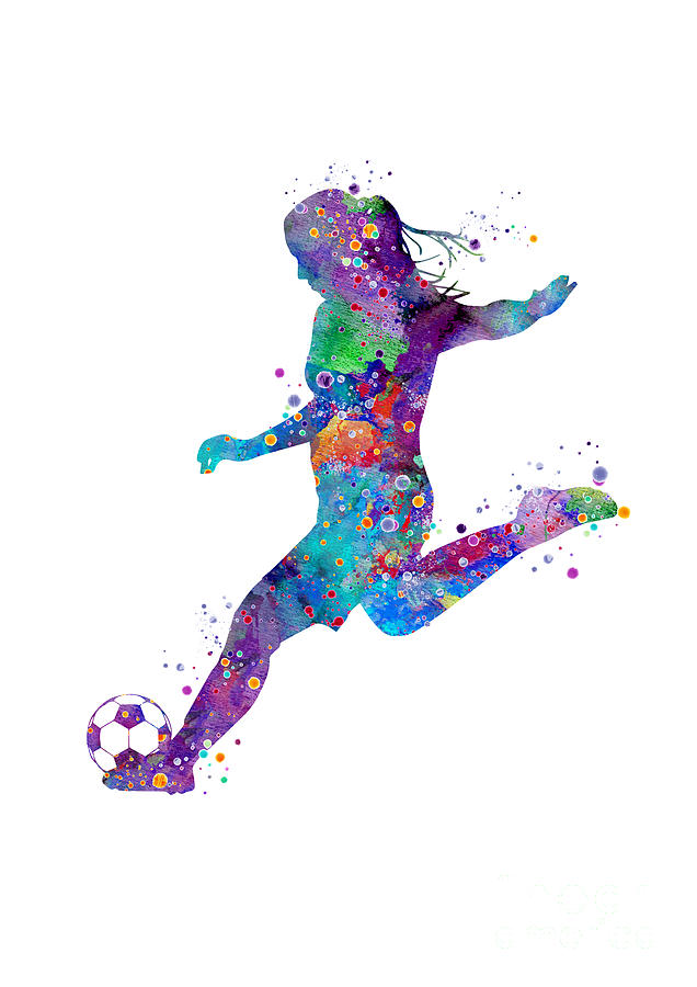 Girl Soccer Player Shooting Pose Watercolor Digital Art by White Lotus ...