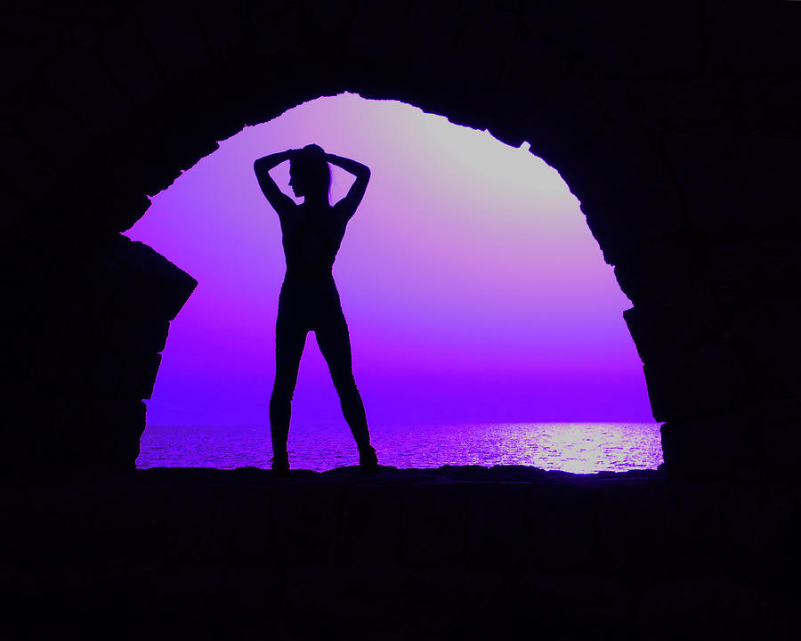 Girl Standing In Archway Purple Photograph