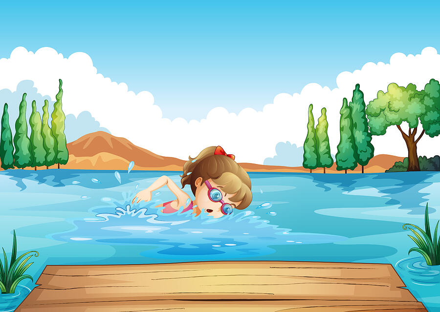 Girl swimming at the sea Drawing by Colematt