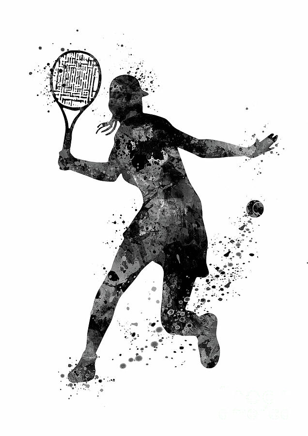 Girl Tennis Forehand Black and White Silhouette Digital Art by White ...