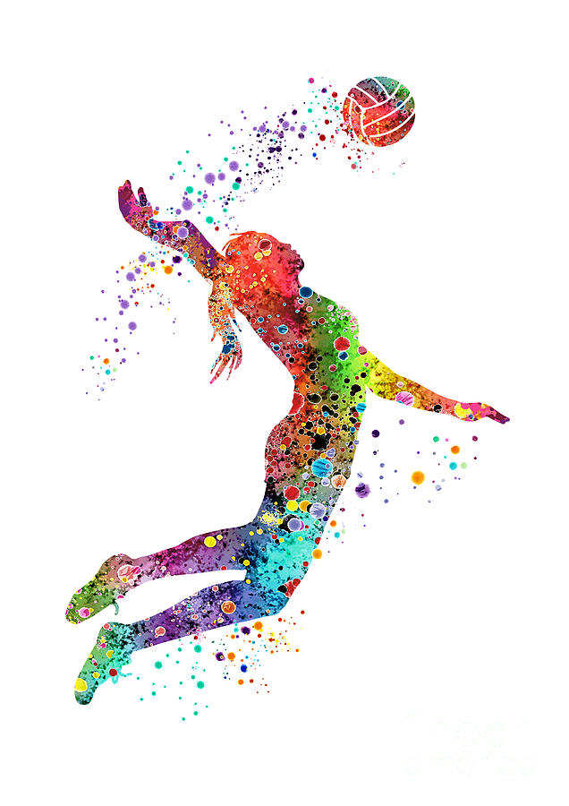 Volleyball Digital Art - Girl Volleyball Bounce Art Colorful Watercolor Gift Sports Art Gift for Her by White Lotus