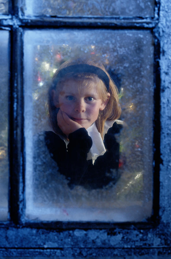 Girl Watching For Santa From Icy Window Photograph by Per-Eric Berglund
