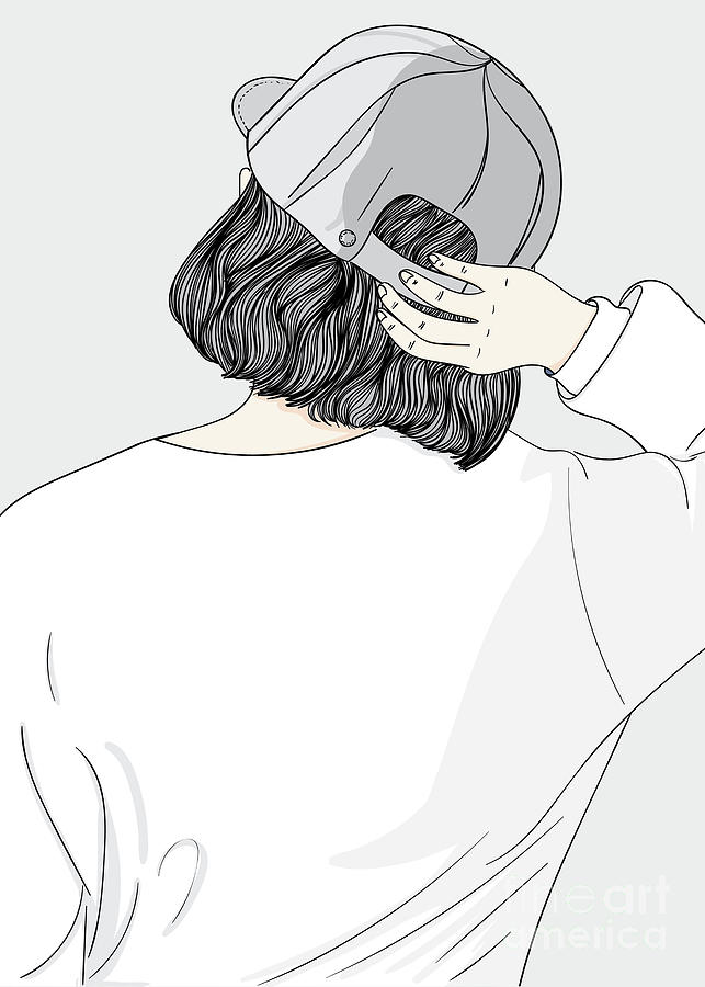 Girl Wearing A Hat - Line Art Graphic Illustration Artwork Digital Art by Sambel Pedes