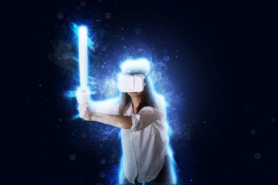 Girl with a bat in VR Photograph by South_agency